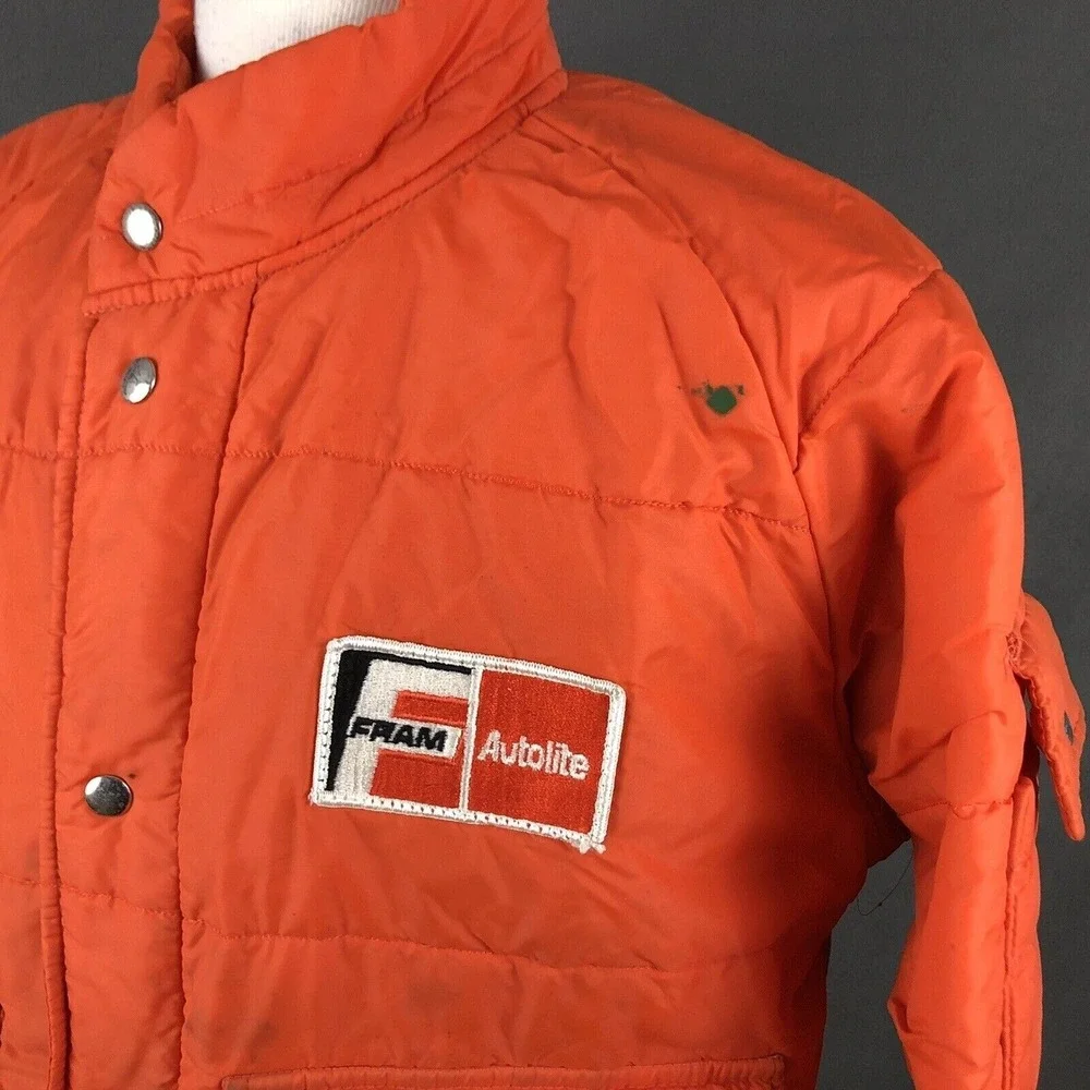 Fram Autolite VTG 70s Employee Uniform Puffer‎ Coat Large Mechanic's Jacket